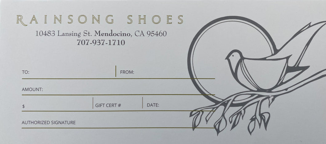 Rainsong Shoes In-Store Gift Certficate